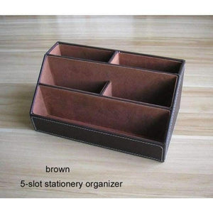 Planet Gates brown desk organizer PU leather wood multifonctional desk organizer with card holder memo case stationery organizer office supplies accessories K226