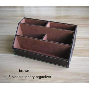 Planet Gates brown desk organizer PU leather wood multifonctional desk stationery organizer pen holder memo holder note case office desktop accessories K226