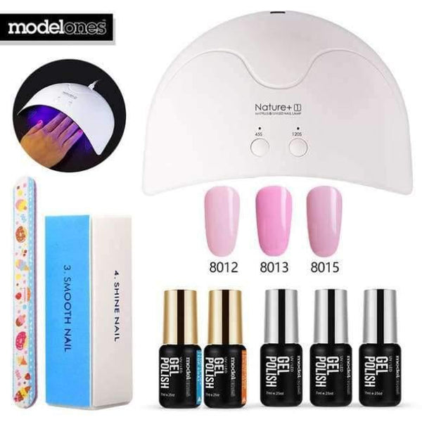 Diy Nail Art Practice Nail Gel Tools Set Nature+16W Led Lamp Nail Dryer Soak Off 3 Colors Uv Gel Base Top Coat In Set - Brown
