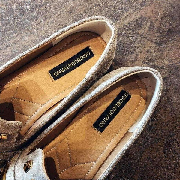 Planet Gates brown embroider W / 6 Women Flats Cool Golden Rivet Flat Shoes Women Loafers Ballet Flats Suede Metal Chain Bees Black Shoes Casual Pointed Toe Slipon
