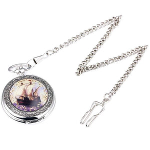 Planet Gates BROWN F Pocket Watch Mechanical Skeleton Dial Ancient Sailing Boat Flowers Carved Lid Pendant Chain Gift