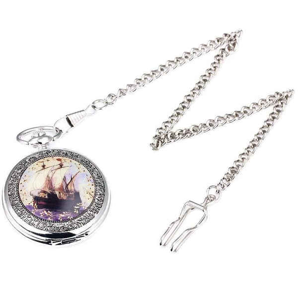Planet Gates BROWN F Pocket Watch Mechanical Skeleton Dial Ancient Sailing Boat Flowers Carved Lid Pendant Chain Gift