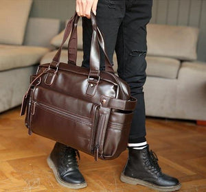 Planet Gates Brown Fashion mens leather travel bag vintage duffle handbags large men business luggage bag with shoulder strap sac voyages