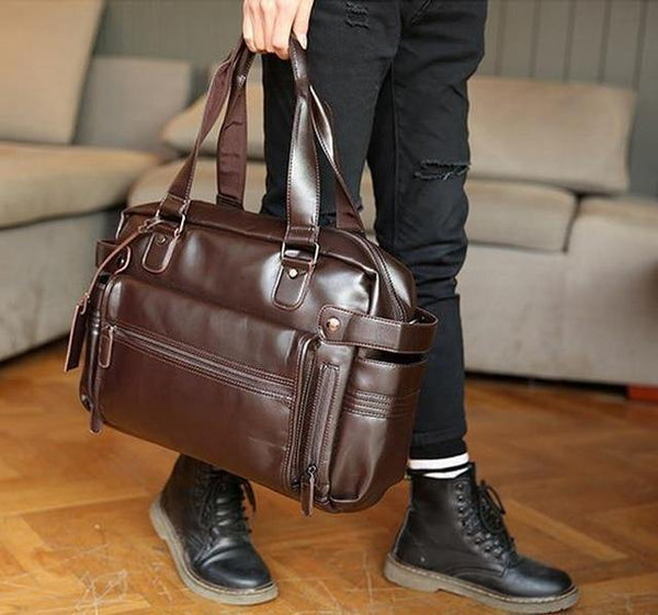 Planet Gates Brown Fashion mens leather travel bag vintage duffle handbags large men business luggage bag with shoulder strap sac voyages