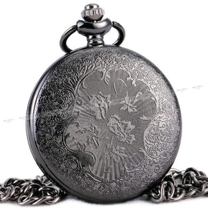 Planet Gates BROWN Fashion Quartz Pocket Watch Open Cover Roman Gothic Style Delicate Pattern Black Case Fob Watches