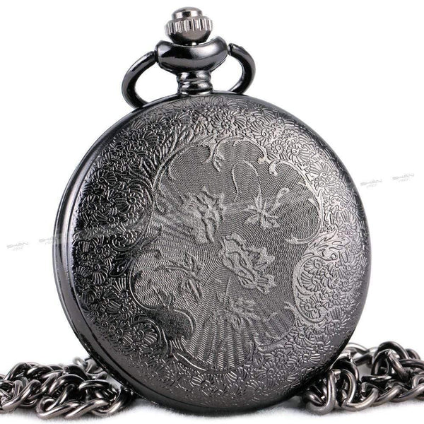 Planet Gates BROWN Fashion Quartz Pocket Watch Open Cover Roman Gothic Style Delicate Pattern Black Case Fob Watches
