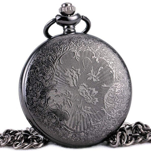 Planet Gates BROWN Fashion Quartz Pocket Watch Open Cover Roman Gothic Style Delicate Pattern Black Case Fob Watches