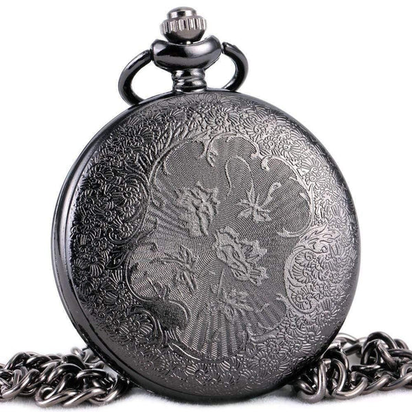 Planet Gates BROWN Fashion Quartz Pocket Watch Open Cover Roman Gothic Style Delicate Pattern Black Case Fob Watches
