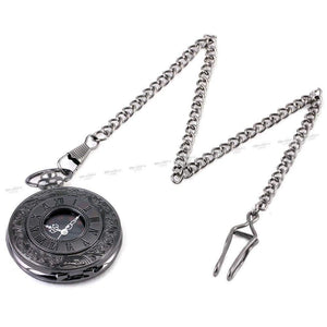 Planet Gates BROWN Fashion Quartz Pocket Watch Open Cover Roman Gothic Style Delicate Pattern Black Case Fob Watches