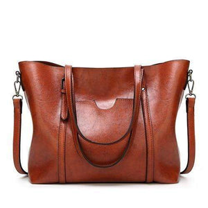 Planet Gates Brown Fashion Women Handbags Oil Wax PU Leather Large Capacity Tote Bag Casual Travel Bag