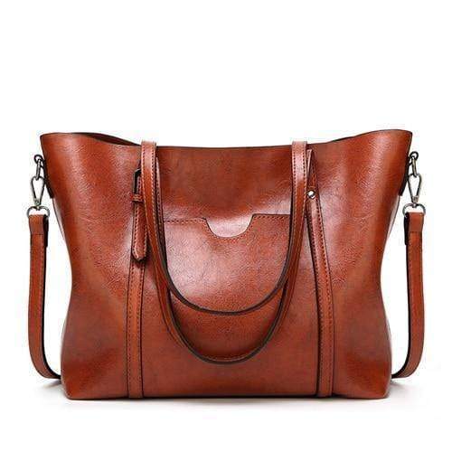Planet Gates Brown Fashion Women Handbags Oil Wax PU Leather Large Capacity Tote Bag Casual Travel Bag