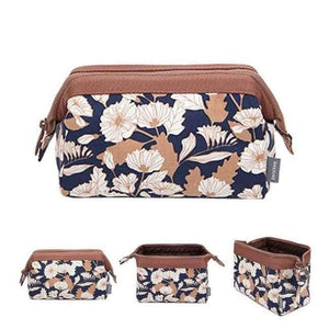 Planet Gates Brown flower Fashion Polyester Multifunctional Women Cosmetic Bag Portable Storage Travel High Quality Makeup Bag