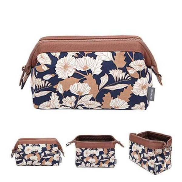 Planet Gates Brown flower Fashion Polyester Multifunctional Women Cosmetic Bag Portable Storage Travel High Quality Makeup Bag