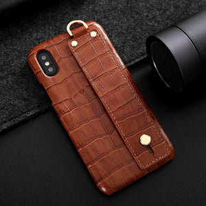 Planet Gates brown / For iPhone XS Max iPhone XS Leather Case Luxury Crocodile Pattern Hand Strap Genuine Leather Back Phone Case Cover for iPhone XS Max XS XR 7 8