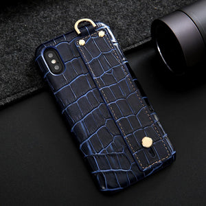 Planet Gates brown / For iPhone XS Max iPhone XS Leather Case Luxury Crocodile Pattern Hand Strap Genuine Leather Back Phone Case Cover for iPhone XS Max XS XR 7 8