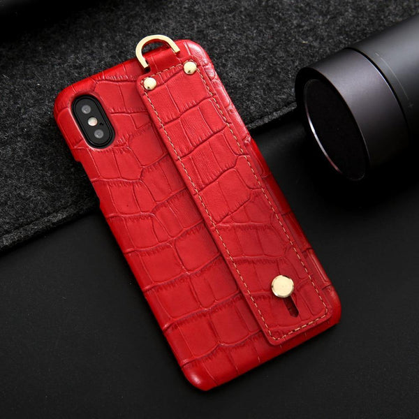 Planet Gates brown / For iPhone XS Max iPhone XS Leather Case Luxury Crocodile Pattern Hand Strap Genuine Leather Back Phone Case Cover for iPhone XS Max XS XR 7 8