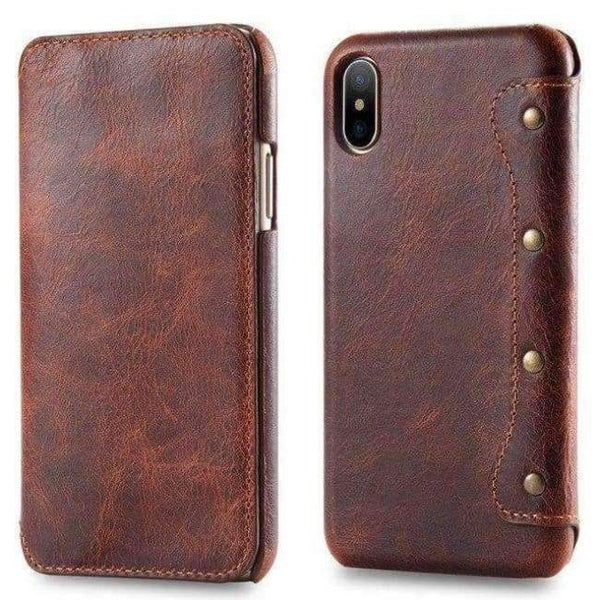 Planet Gates Brown / Genuine Leather / Case & Screen Protector Flip Leather Slim Simple Business Style Hard Back Cover Phone Case For iPhone X Case Wallet Luxury Brand For Women