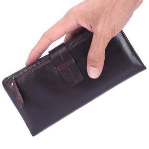 Planet Gates Brown Genuine Leather Men Wallets Casual Zipper Coin Purse With Card Holder Brand Cowhide Long Wallet Clutch For Male