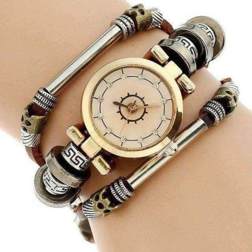 Planet Gates Brown Gnova Platinum Top quality genuine Leather Bracelet Watch Women Triple Retro Strap Vintage Gear Dial Fashion Wristwatch A549