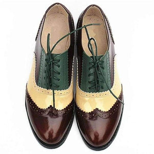 Planet Gates brown gold green / 5.5 women genuine leather oxford shoes woman flats handmade vintage retro lace up loafers brown casual sneakers flat shoes for women