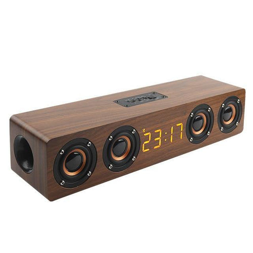 Planet Gates brown Home Theater Portable Column Bluetooth Speaker Wireless Wood Speaker Alarm Clock Radio Subwoofer Soundbar For TV Speaker AUX USB