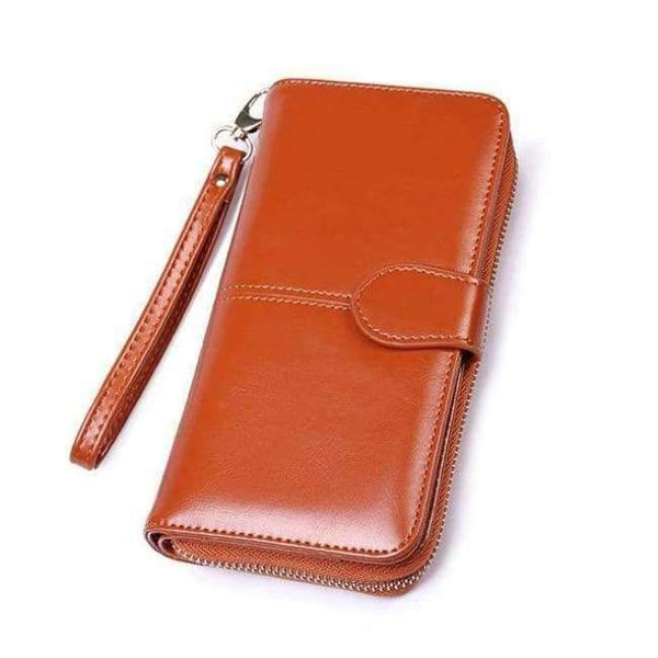 Planet Gates Brown L 2018 New Women Oil Wax Leather Wallet Female Purses Big Capacity Hasp Zipper Purse Ladies Long Wristlet Clutch Coin Card Holders