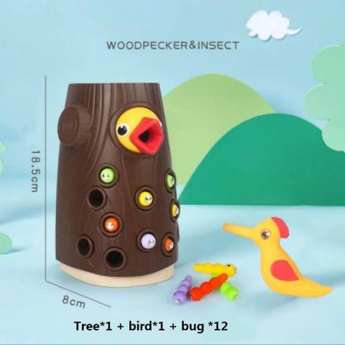 Planet Gates Brown L Family Toys Woodpecker Magnetic Catch the Worm Animal Feeding Game Small Birds Children Educate Fishing Toys Set Kids Gift Kit