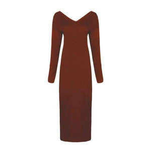 Planet Gates brown / L LOSSKY Autumn Winter Knitted Bodycon Maxi Dress Sexy Long Sleeve V Neck Women Elegant Slim Women Fashion Warm Long Dresses 2018