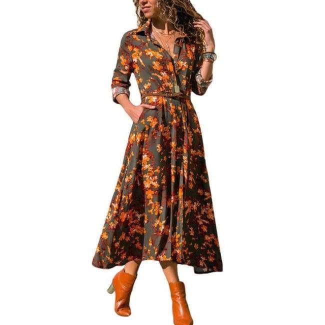 Planet Gates Black / L New Stylish  Contrast Vertical Striped Notch Lapel Belted Shirt Dress Online