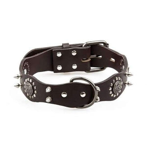 Planet Gates Brown / L Pet Dog Collar Genuine Leather Retro Style Sharp Spiked Studded For Medium Large Breeds Pitbull Pet Products Acessorios