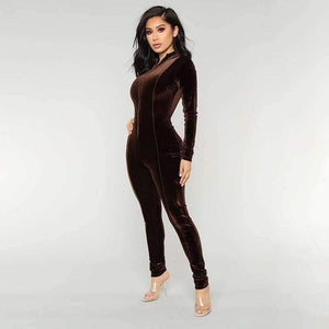 Planet Gates Brown / L Velvet Long Bodycon Autumn Winter Rompers Womens Jumpsuit Sexy Elegant Brown Long Sleeve Jumpsuits For Women 2018