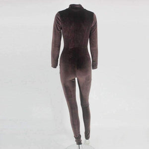 Velvet Long Bodycon Autumn Winter Rompers Womens Jumpsuit Sexy Elegant Brown Long Sleeve Jumpsuits For Women 2018