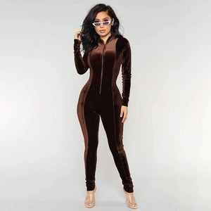 Planet Gates Brown / L Velvet Long Bodycon Autumn Winter Rompers Womens Jumpsuit Sexy Elegant Brown Long Sleeve Jumpsuits For Women 2018