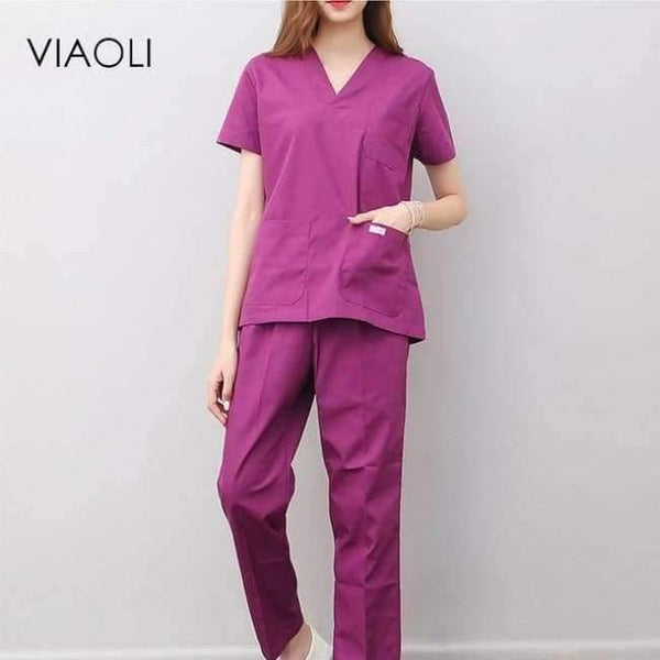 Planet Gates Brown / L Women and men Medical Uniforms Nursing Scrubs Clothes Short Sleeve coat Doctor Clothing  Brush hand clothing v-collar