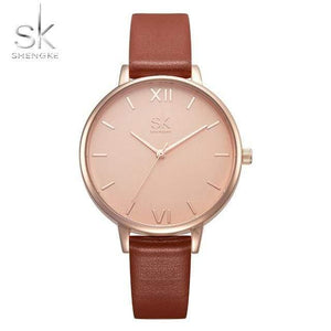 Planet Gates brown Ladies Watches Leather Female Quartz Watch Women Thin Casual Strap Watch Reloj Mujer Marble Dial SK