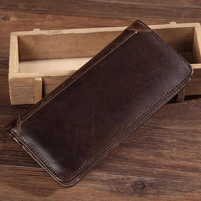 Planet Gates Leather  Purse Real Cowhide Men Bifold Purse Long Designer Cash Coin Pocket Card Holder Clutch Bag Vintage Male Wallet