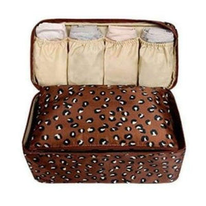Planet Gates brown leopard Travel Stroage Bag Lady Make up cosmetic Toiletries Clothes Bra organization Weekend Overnight Underwear Accessories