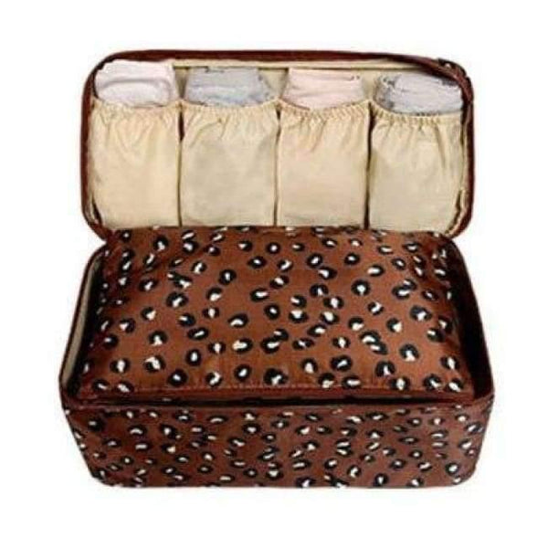 Planet Gates brown leopard Travel Stroage Bag Lady Make up cosmetic Toiletries Clothes Bra organization Weekend Overnight Underwear Accessories