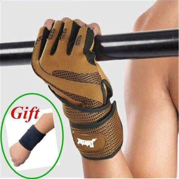 Planet Gates brown / M 19-20cm Gym training gloves Crossfit  Body Building Dumbbell barbell An-slip Fitness Gloves with Wrist Support