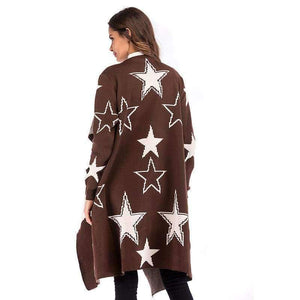 Planet Gates Brown / M Knitted Jacket Women's Wear 2018 Women's Loose Star Pattern Knitted Cardigan Long Coat V-neck Women Cardigan Streetwear