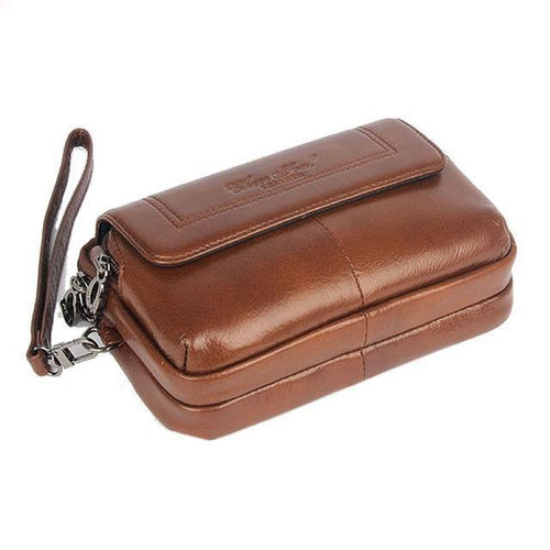 Planet Gates Brown Men  Genuine Leather Waist Bag Clutch wallet Bag Purse Cell/Mobile Phone Case Bag Fashion Trend Fanny Wrist Hand Bags