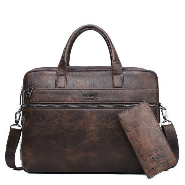 Planet Gates Brown Men's Briefcase Bags For 14" Laptop Man Business Bag 2Pcs Set Handbags High Quality Leather Office Shoulder Bags Tote