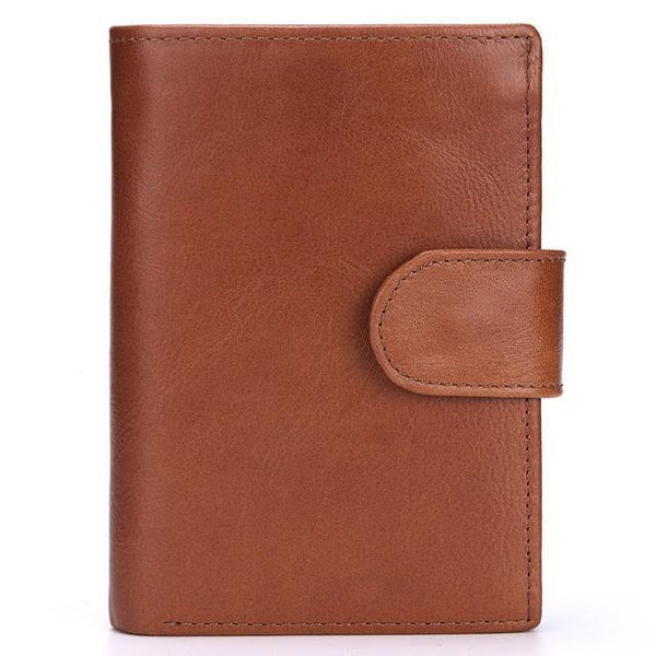 Planet Gates BROWN Men Wallet Oil Wax Cowhide Genuine Leather Wallets Coin Purse Clutch Hasp Open Top Quality Retro Short Wallet 13.5cm