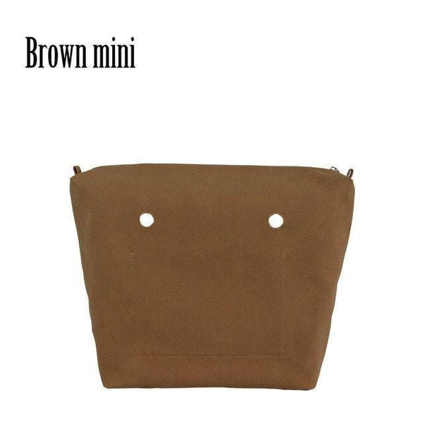 Planet Gates brown mini PU Nubuck Frosted Leather Waterproof Inner Lining Zipper Pocket for Obag Classic Mini  Lining Insert for O BAG