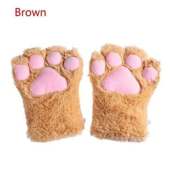 Planet Gates Brown / One Size 1Pair Women Girls Cute Cat Kitten Paw Claw Warm Gloves Soft Anime Cosplay Plush for Halloween Party Accessories