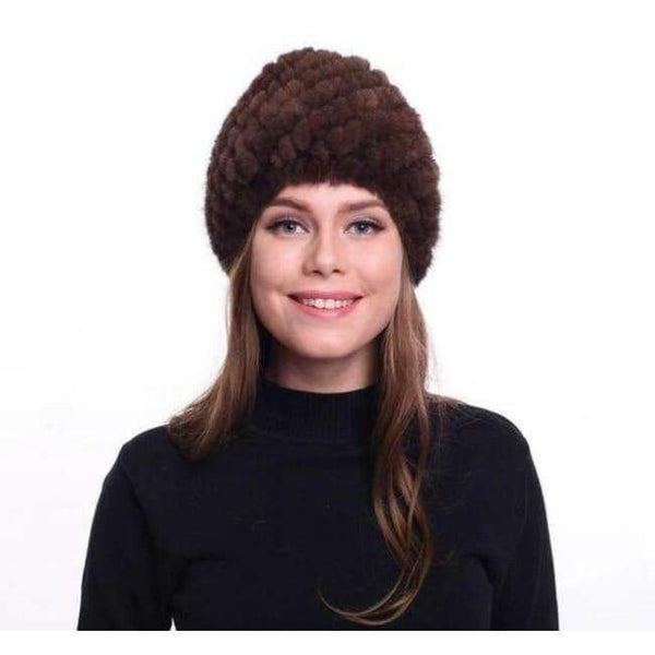 Planet Gates brown / One Size 2018 Winter Women's Hat Beanies Real Mink Fur Knitted Winter Hats for Women Natural Genuine Fur Caps Gorros Mujer Invierno
