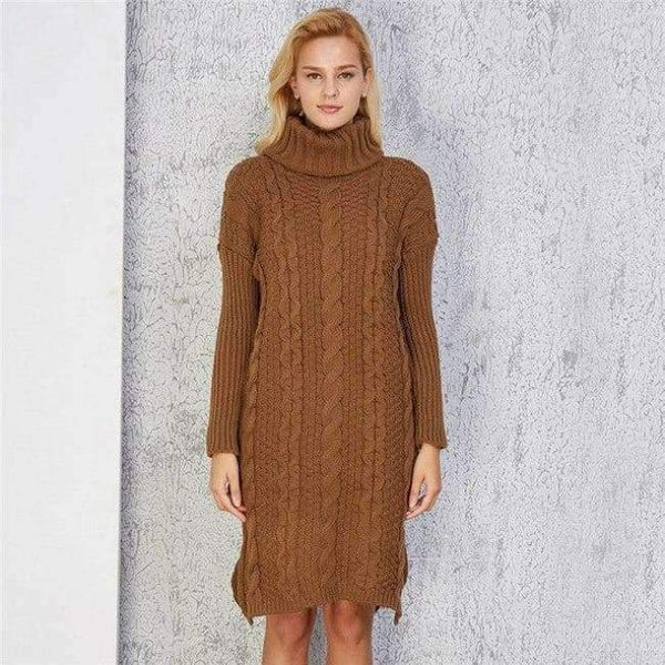 Planet Gates Brown / One Size Thicken Knitted Pullovers Turtleneck Long Sweater For Women Autumn Winter Twist Knit Lady's Sweater 2018 Warm Pull Femme