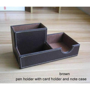 Planet Gates brown pen holder PU leather wood multifonctional desk organizer with card holder memo case stationery organizer office supplies accessories K226