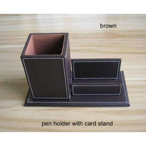 Planet Gates brown pen holder PU leather wood multifonctional desk stationery organizer pen holder memo holder note case cute office desktop accessories K250