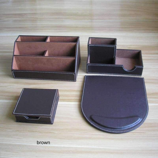 Planet Gates brown pen holder PU leather wood multifonctional desk stationery organizer pen holder memo holder note case office desktop accessories K226